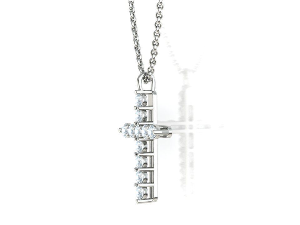 Diamond Cross Necklace with 3mm stones setting  1CT TW 3D print model_35
