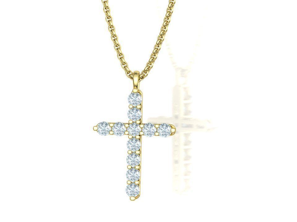 Diamond Cross Necklace with 3mm stones setting  1CT TW 3D print model_36