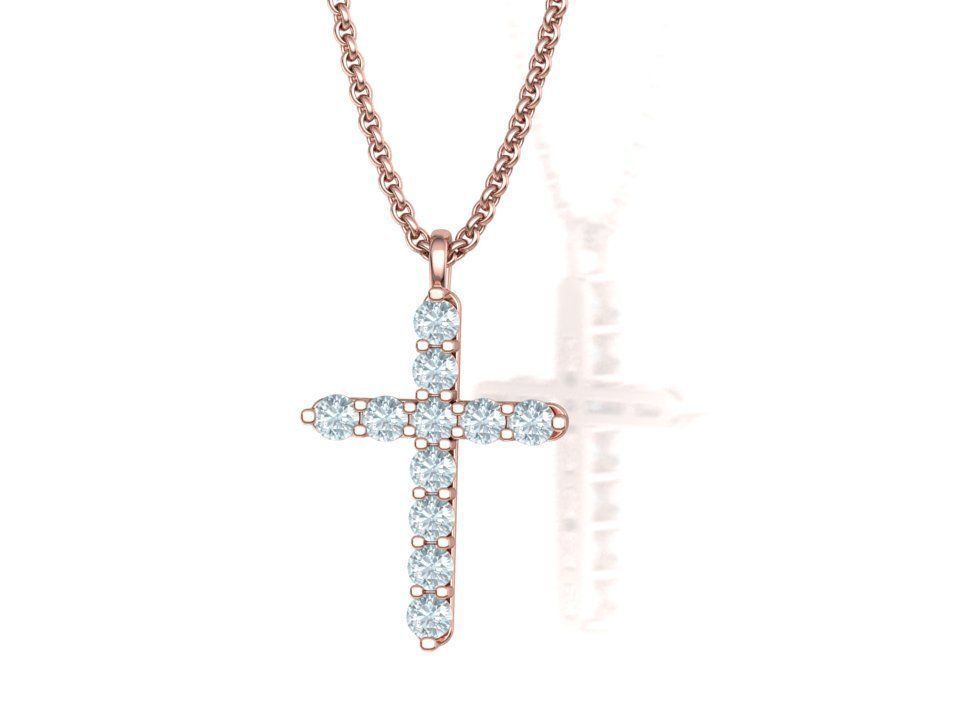Diamond Cross Necklace with 3mm stones setting  1CT TW 3D print model_22