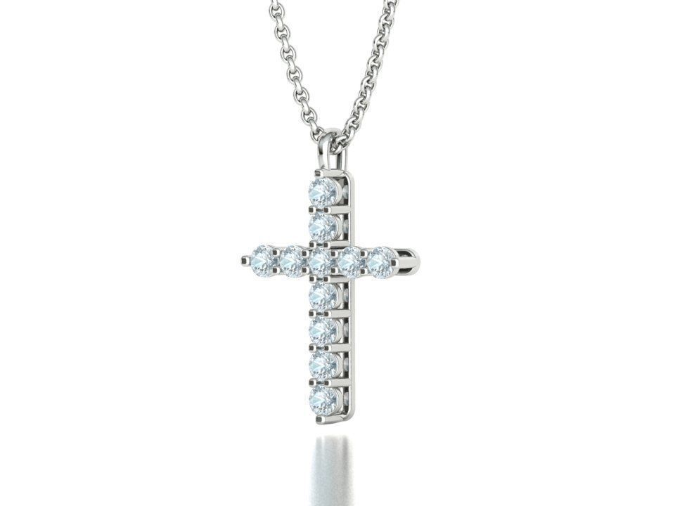 Diamond Cross Necklace with 3mm stones setting  1CT TW 3D print model_26