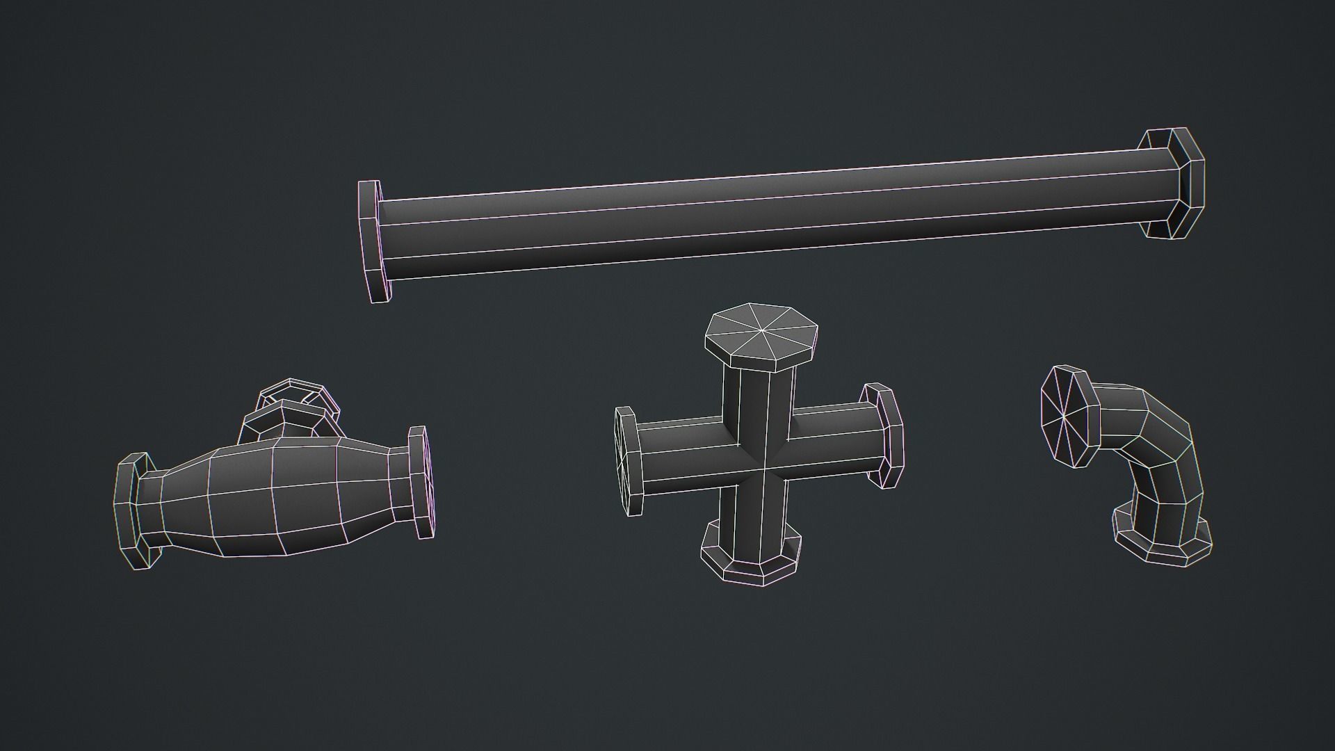 Industrial Pipes Modular - Low Poly Game Ready Low-poly 3D model_11