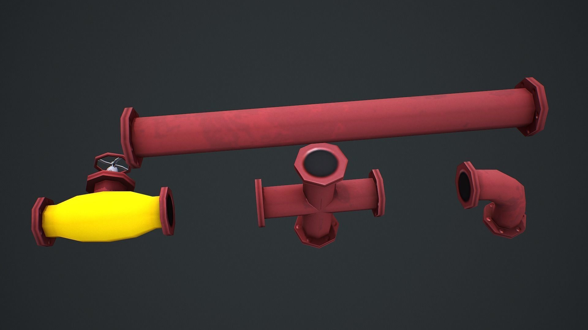Industrial Pipes Modular - Low Poly Game Ready Low-poly 3D model_8