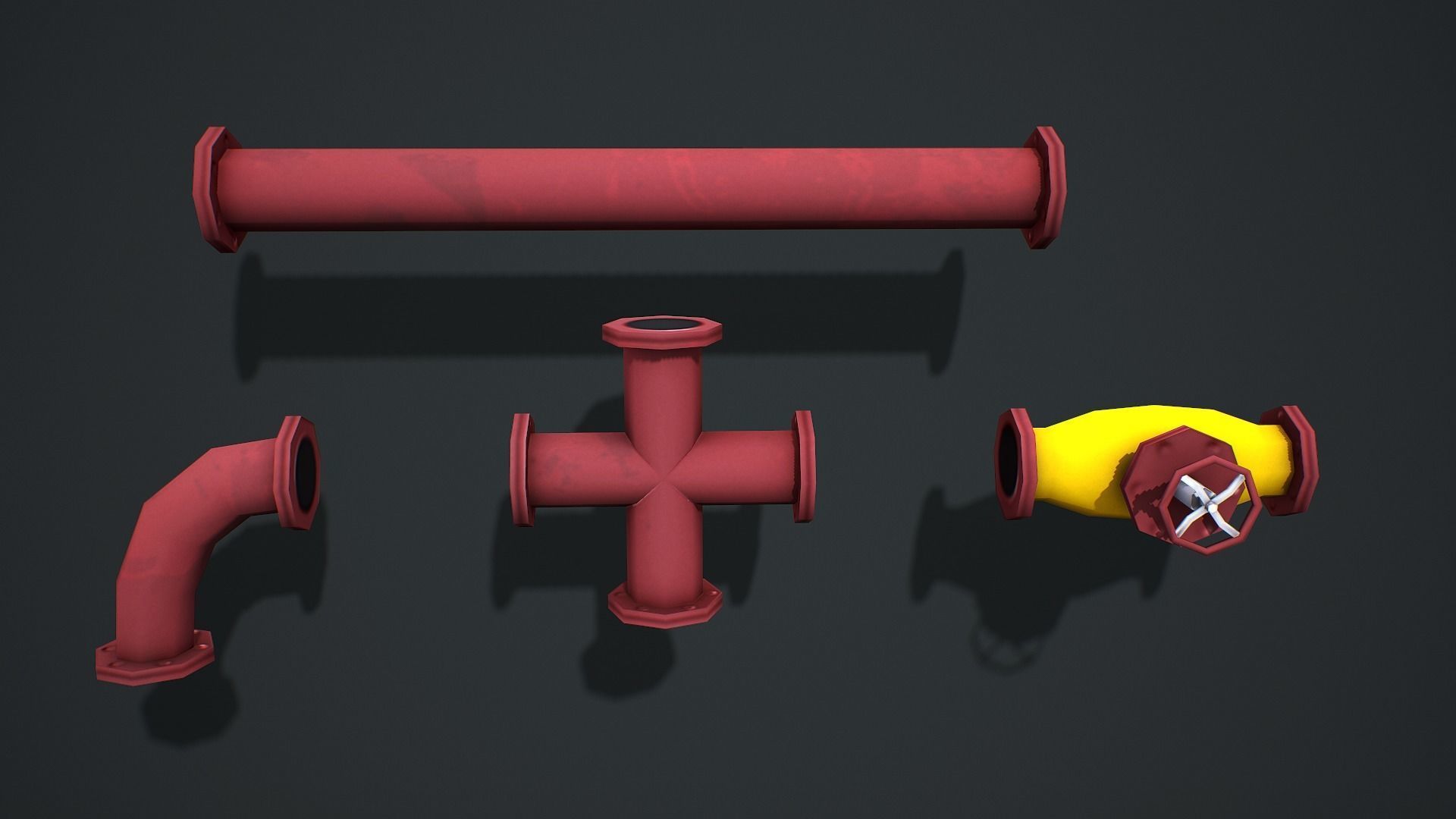 Industrial Pipes Modular - Low Poly Game Ready Low-poly 3D model_7