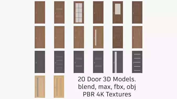 Wooden Interior Doors with Furniture 3D Model Collection