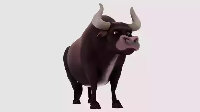 Bull 3D Model cartoon with big horns