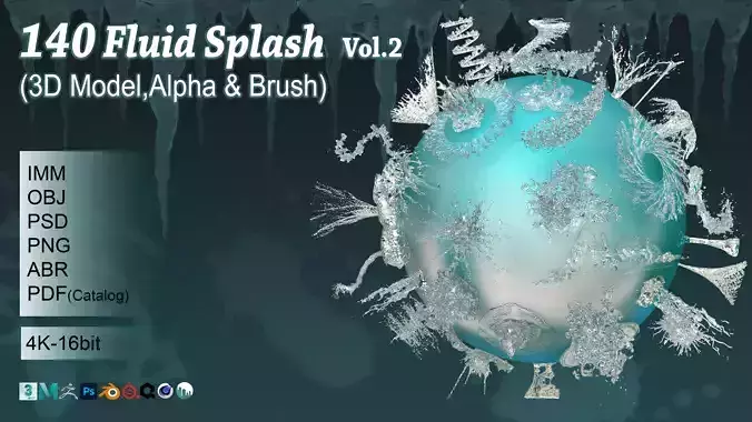 140 Fluid Splash 3D Model  IMM Brush and Alpha Vol 2 3D model