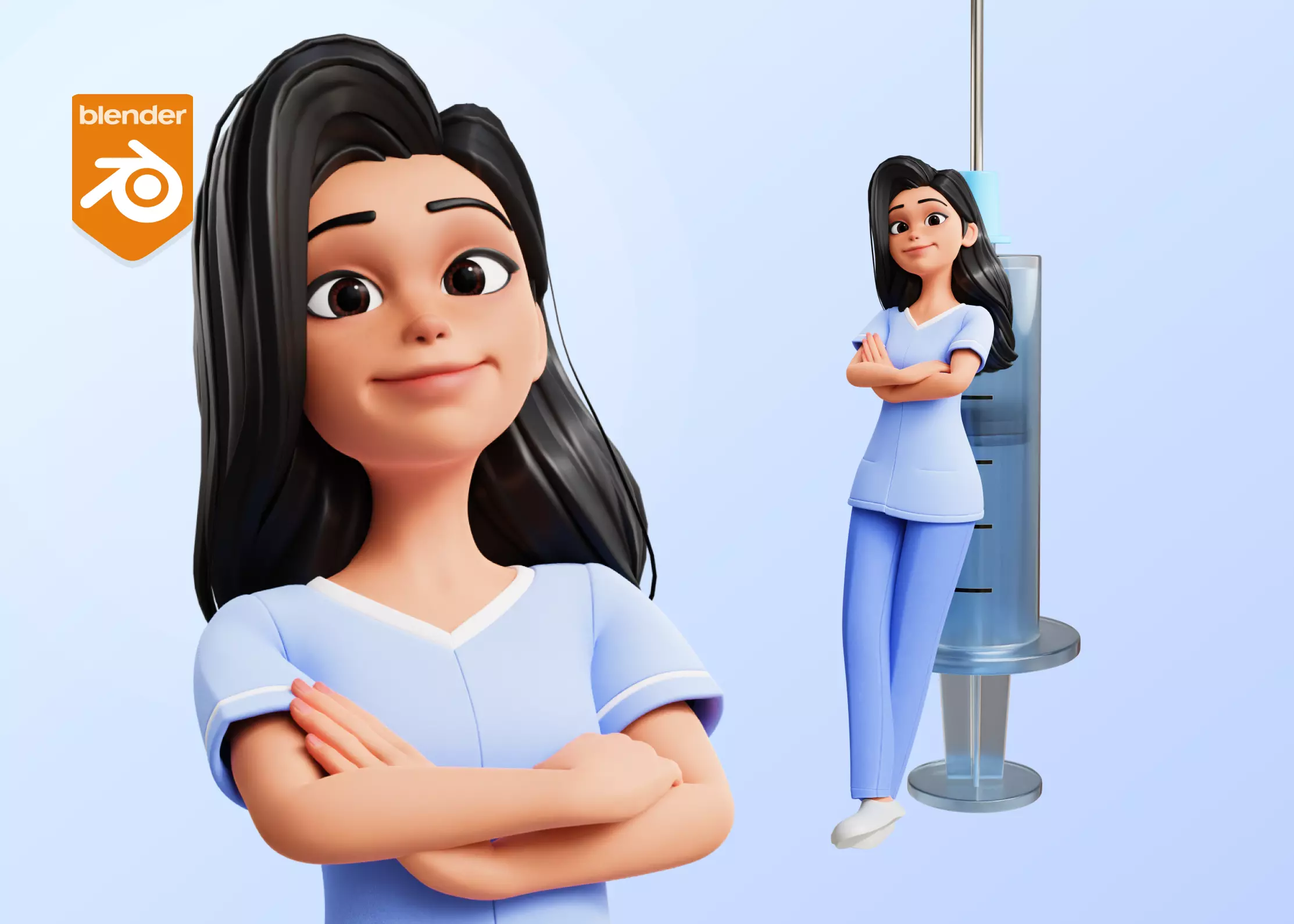 Nurse Cartoon Female Character Low-poly 3D model_0