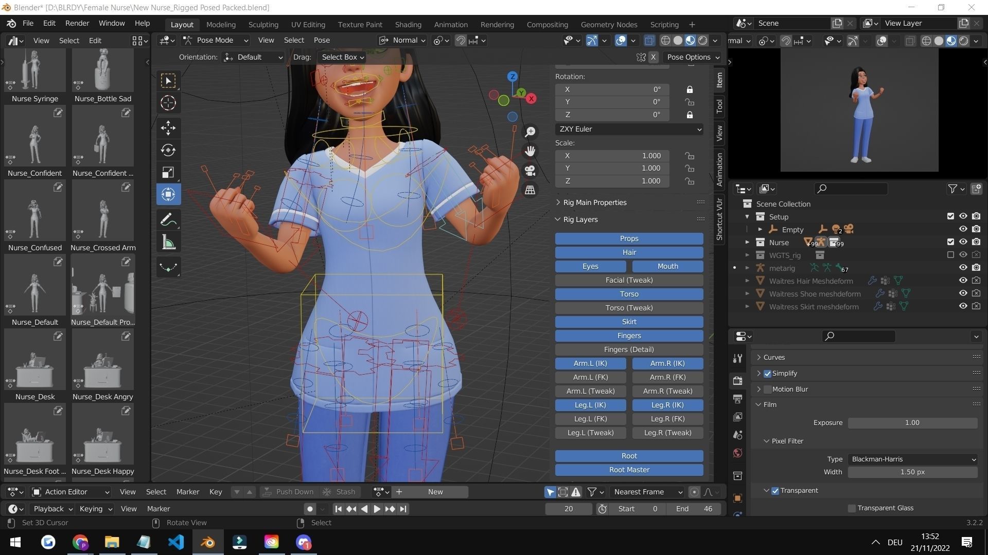 Nurse Cartoon Female Character Low-poly 3D model_10