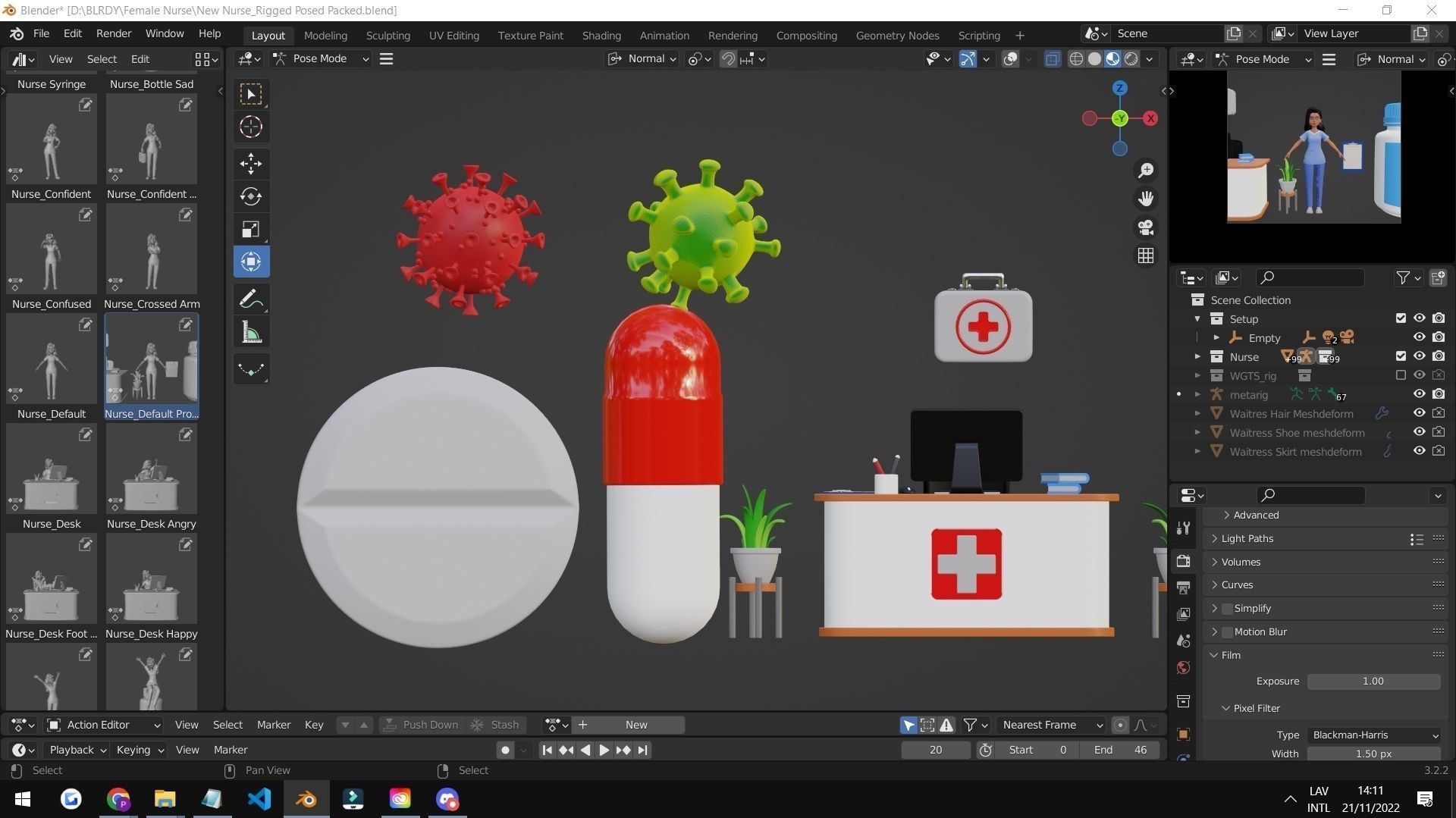 Nurse Cartoon Female Character Low-poly 3D model_19