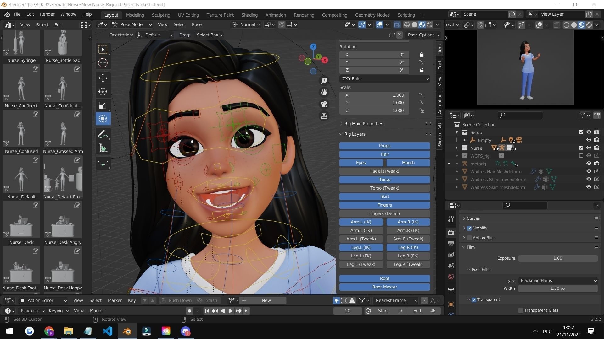 Nurse Cartoon Female Character Low-poly 3D model_9