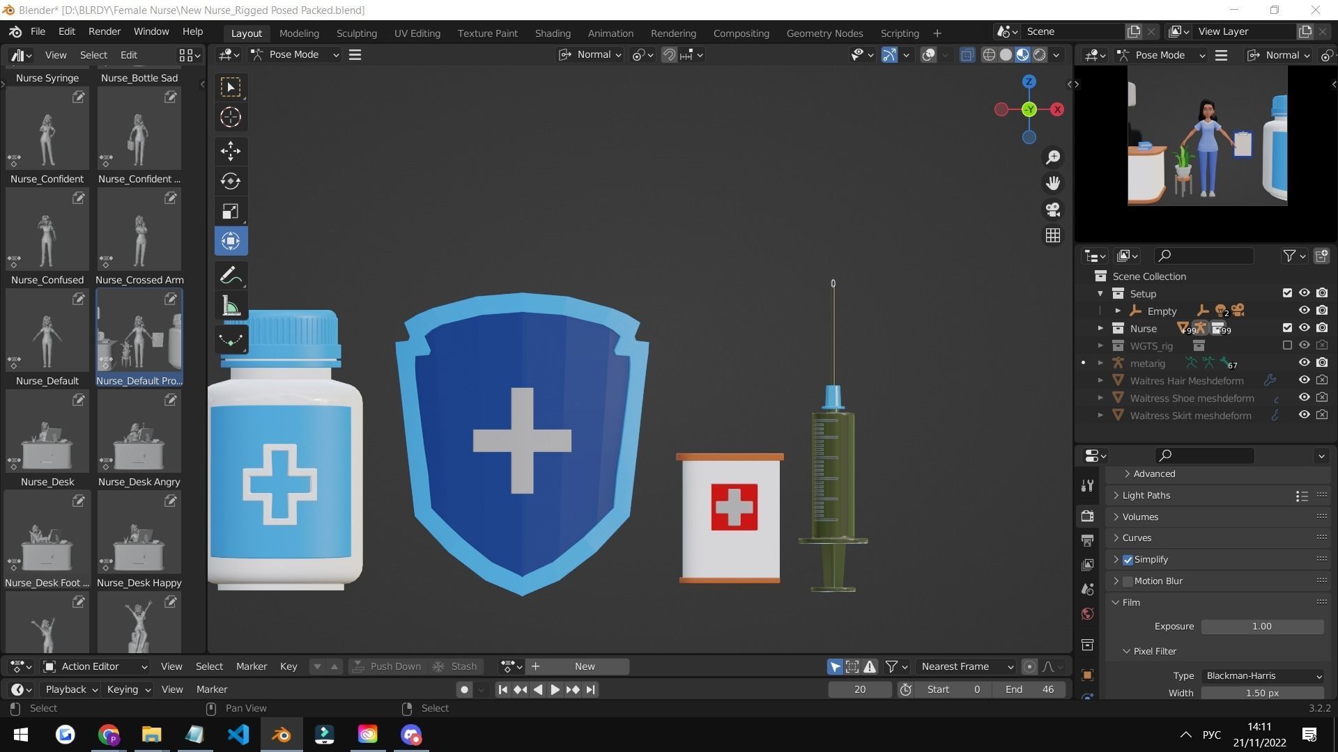 Nurse Cartoon Female Character Low-poly 3D model_20