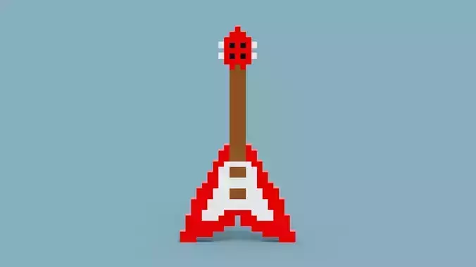 Voxel Red Electric Guitar  Low-poly 3D model