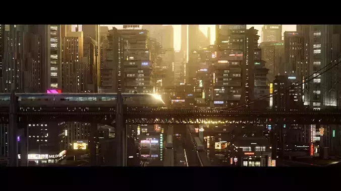 3D Cyberpunk Asian City Scene 3D model