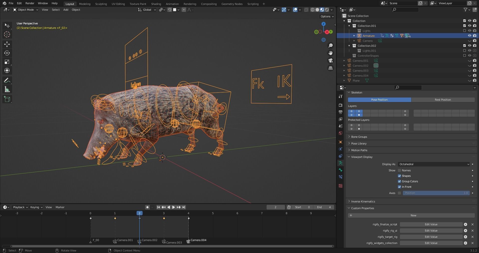 Fur Black Wild Boar Rigged in Blender Low-poly 3D model_17