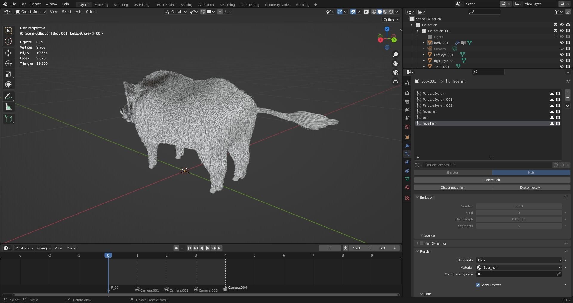 Fur Black Wild Boar Rigged in Blender Low-poly 3D model_14