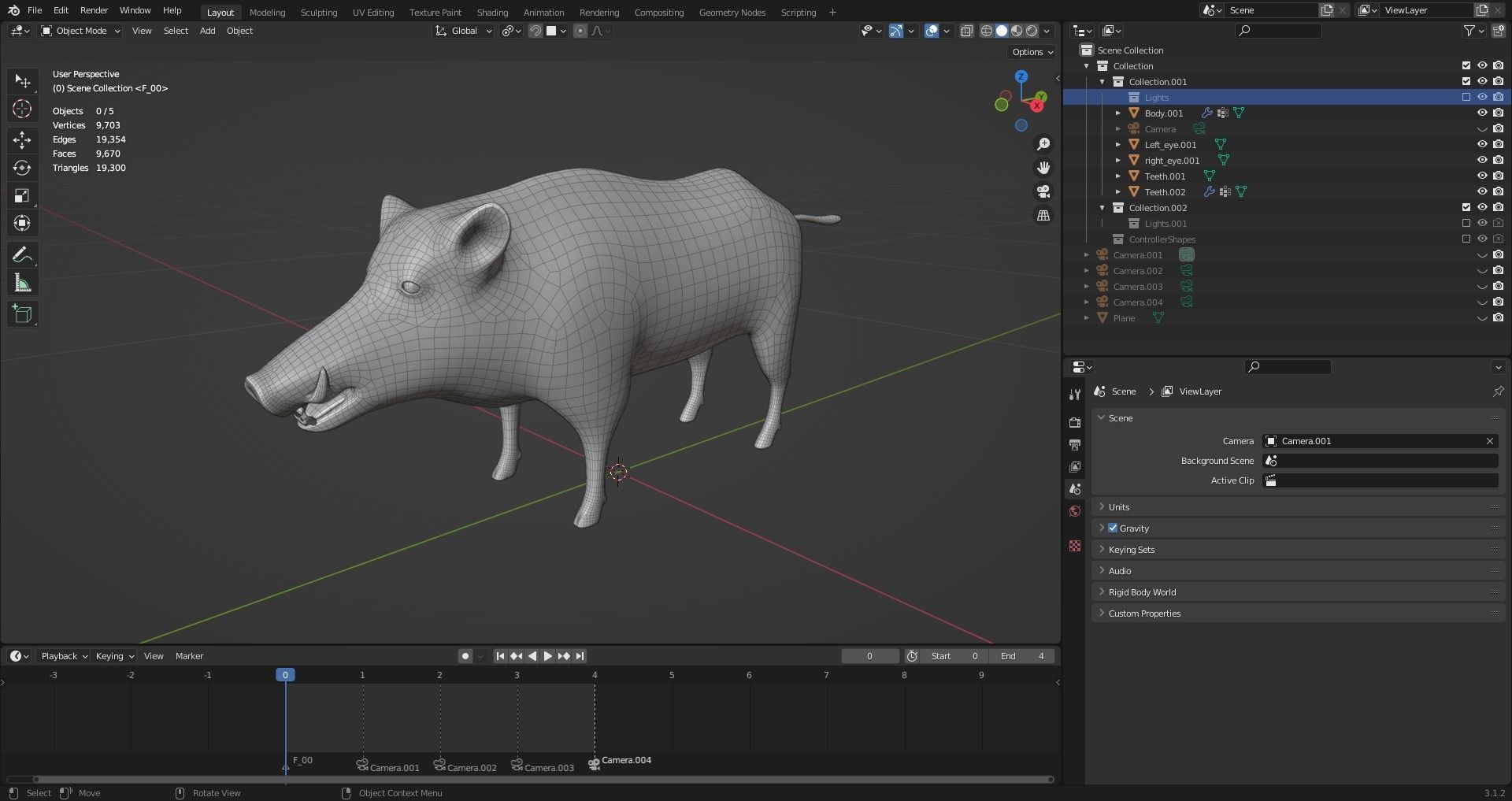 Fur Black Wild Boar Rigged in Blender Low-poly 3D model_9