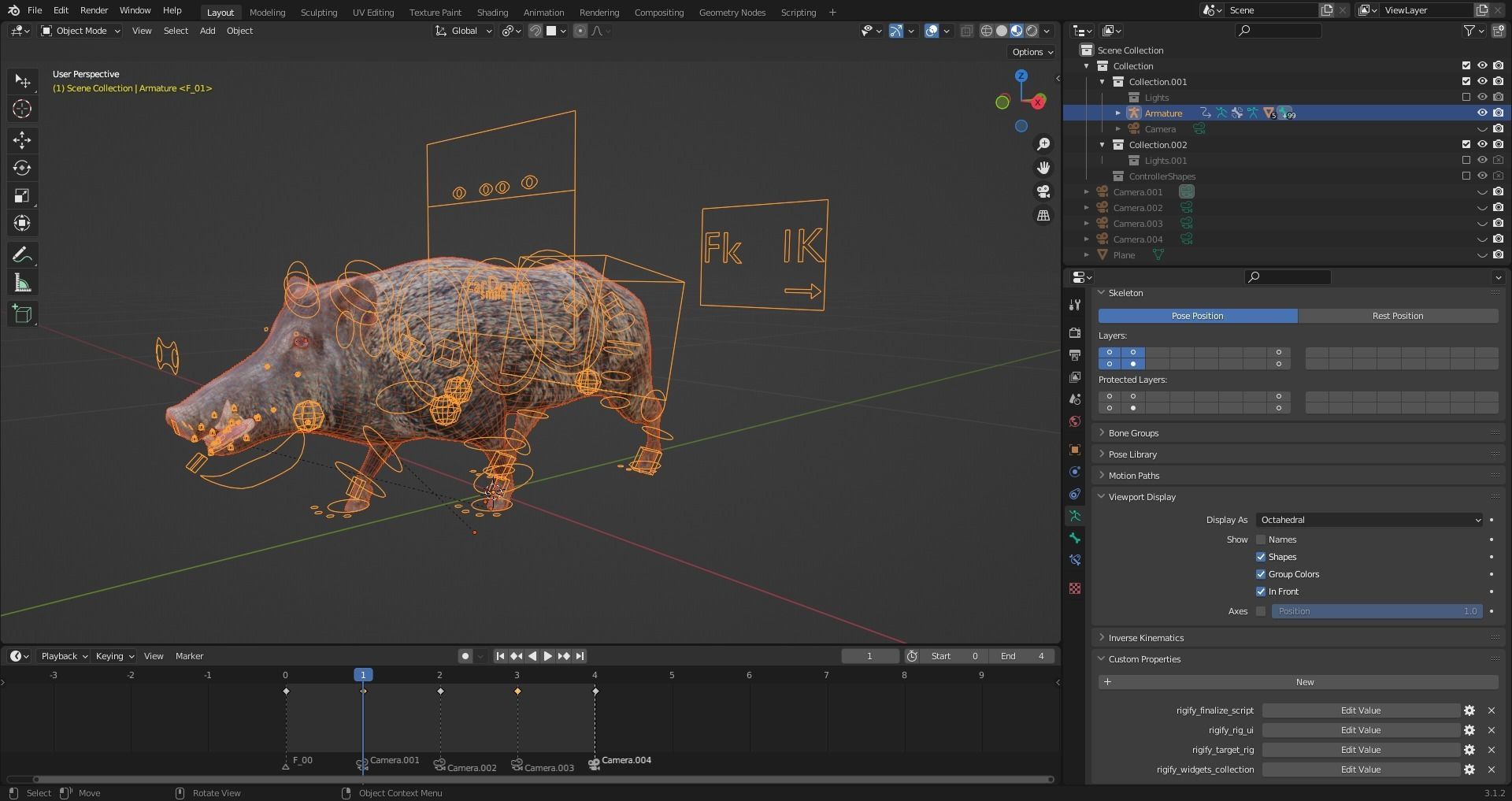 Fur Black Wild Boar Rigged in Blender Low-poly 3D model_16