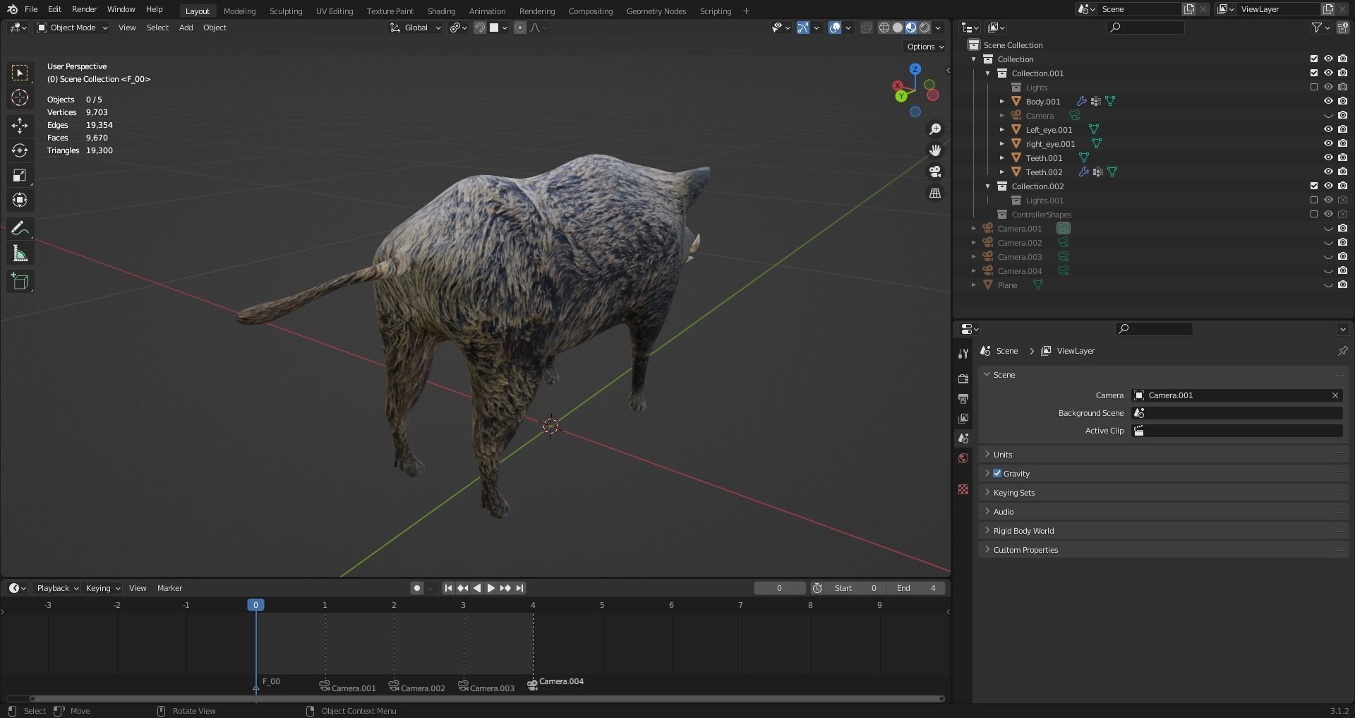 Fur Black Wild Boar Rigged in Blender Low-poly 3D model_12