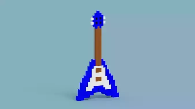 Voxel Blue Electric Guitar Low-poly 3D model