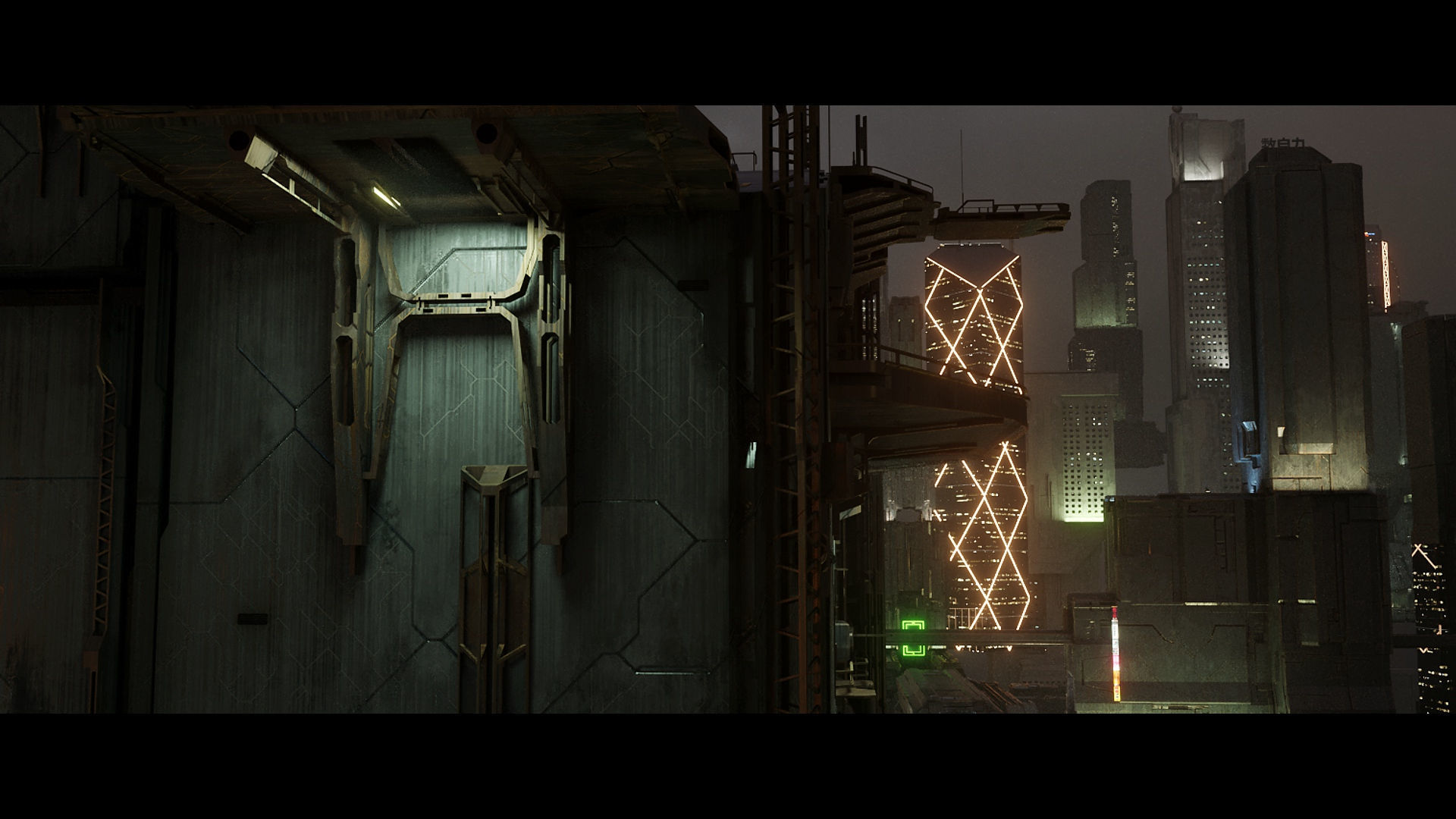 3D Cyberpunk Town City Landscape Scene 3D model_3