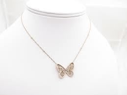 YD108 gold diamond butterfly pendant necklace 3D print model_6