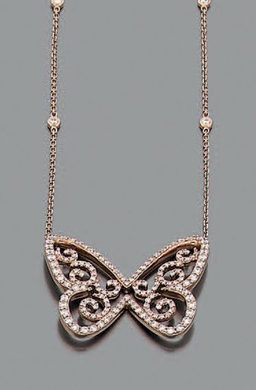 YD108 gold diamond butterfly pendant necklace 3D print model_3