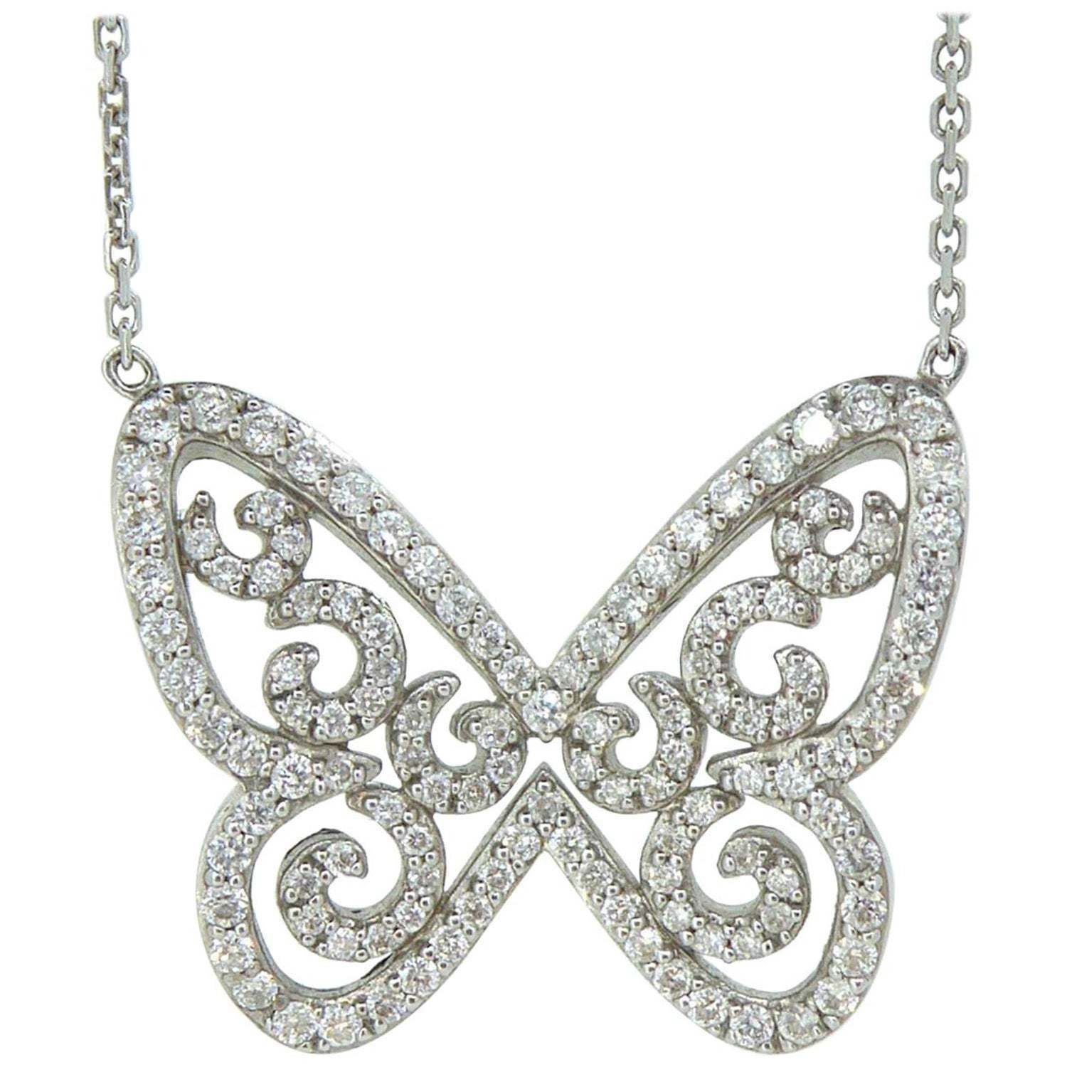 YD108 gold diamond butterfly pendant necklace 3D print model_10