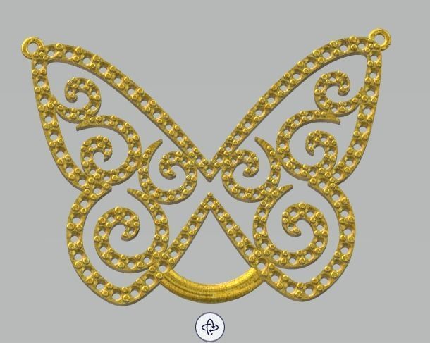 YD108 gold diamond butterfly pendant necklace 3D print model_15
