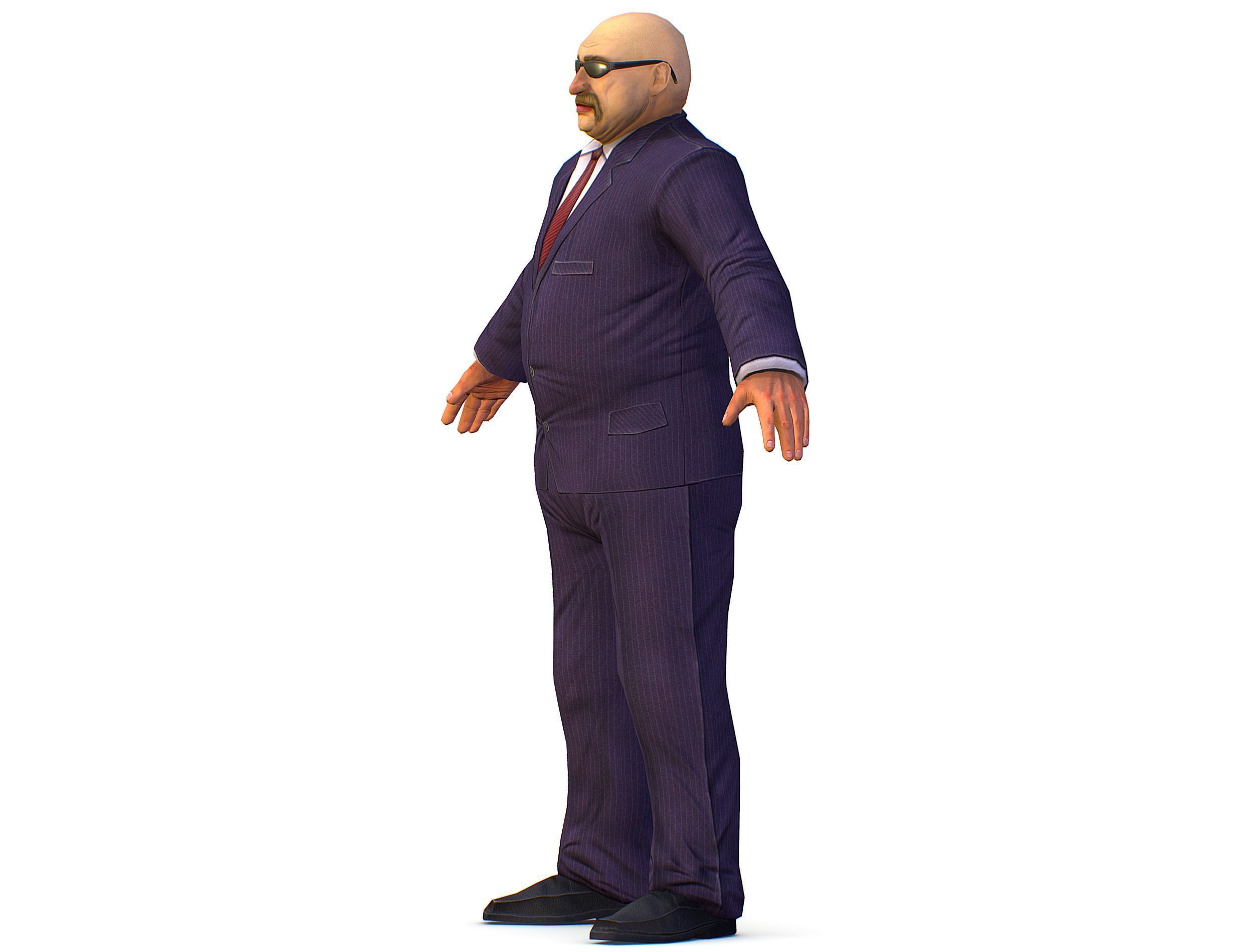 LowPoly Man Body Boss Jacket Suit Low-poly 3D model_10