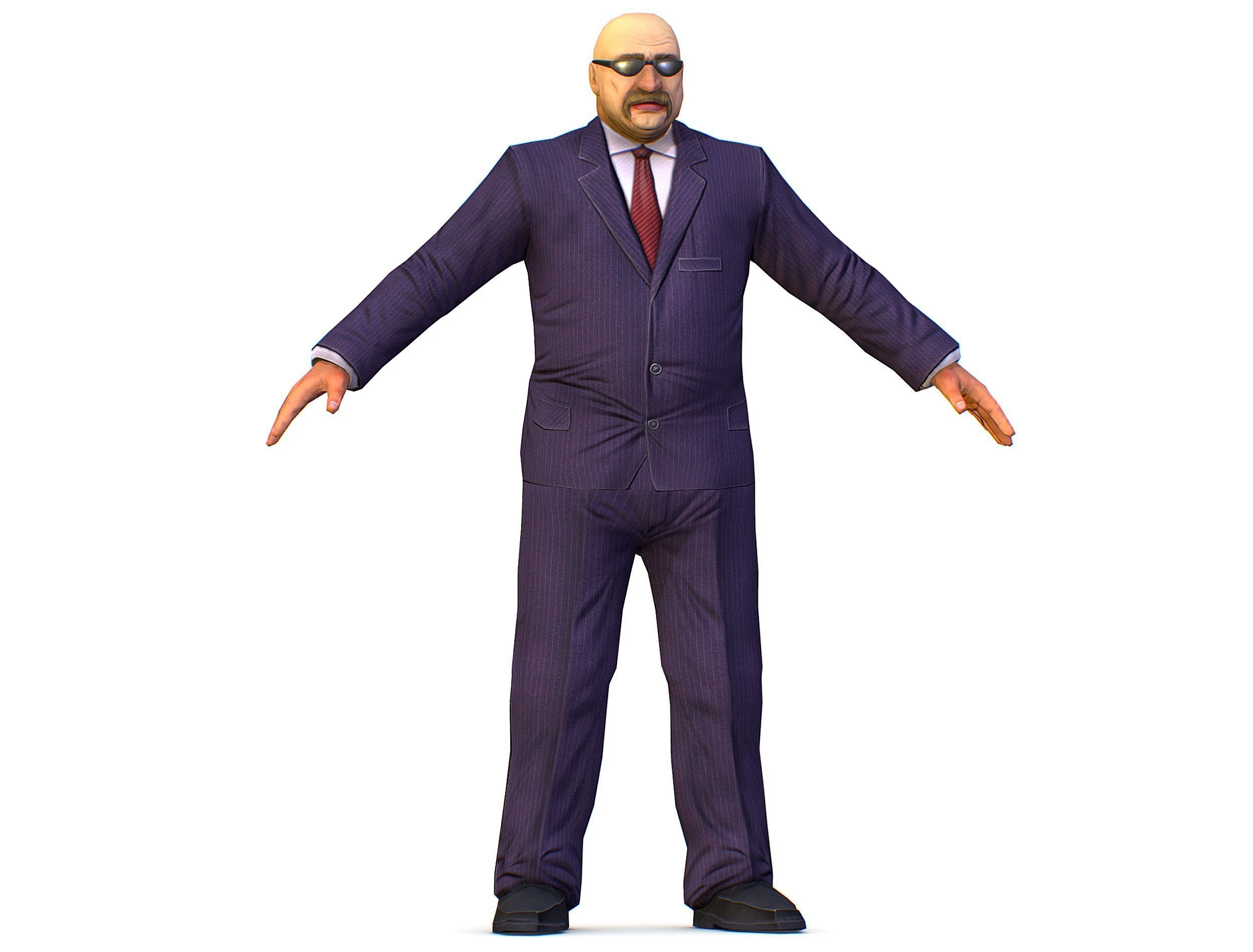 LowPoly Man Body Boss Jacket Suit Low-poly 3D model_12