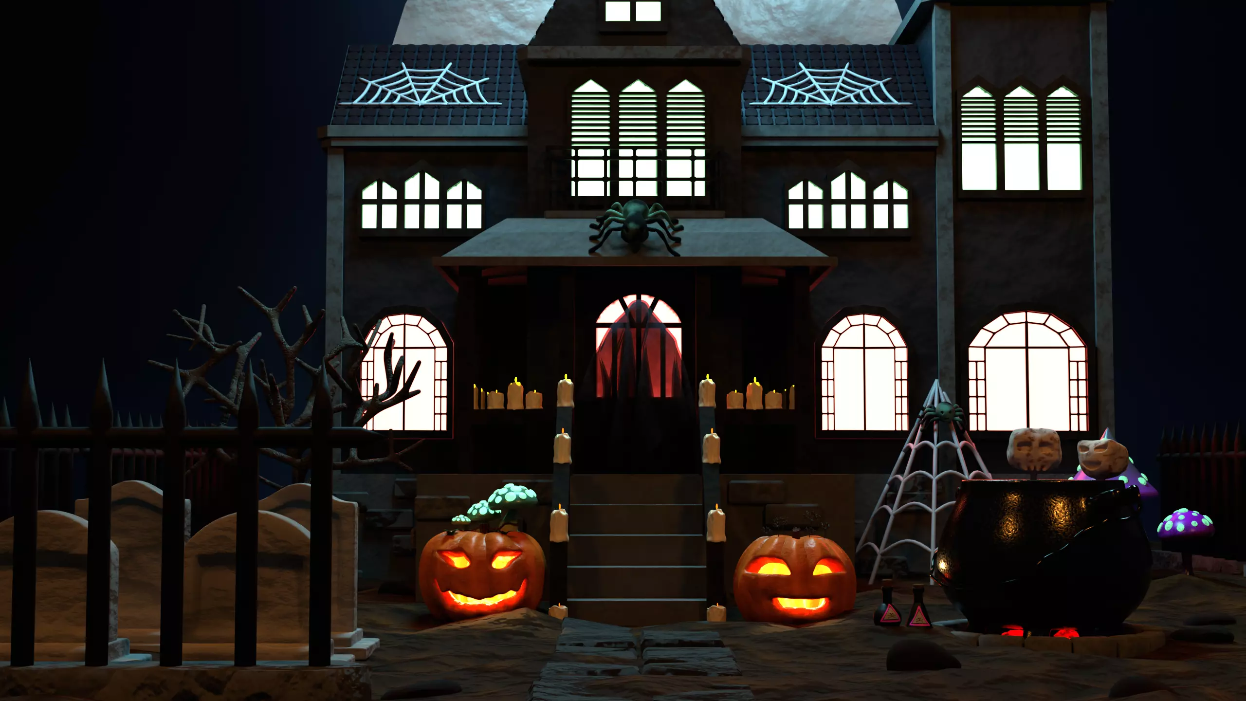Haunted Halloween House 3D model_0