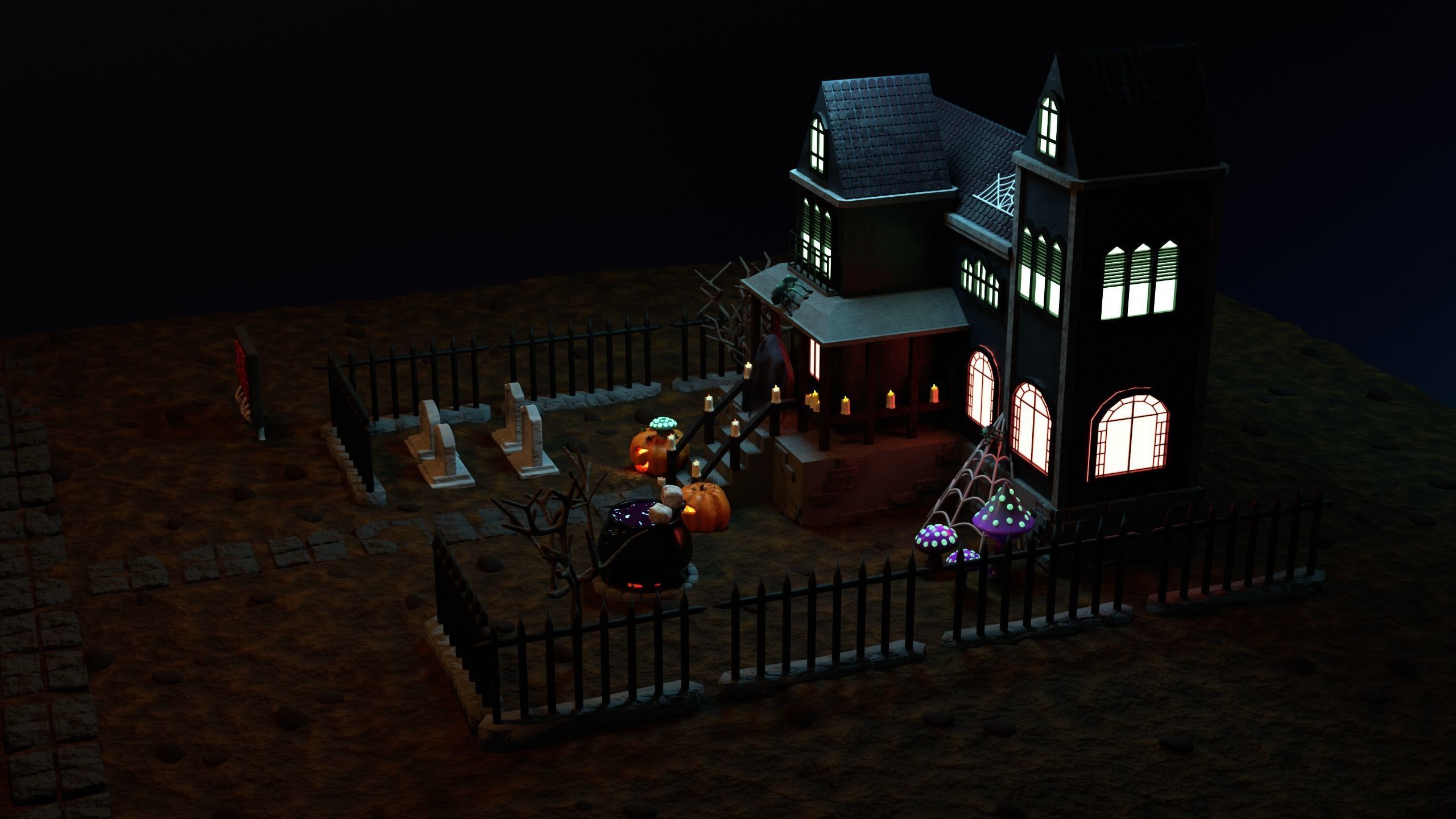 Haunted Halloween House 3D model_3