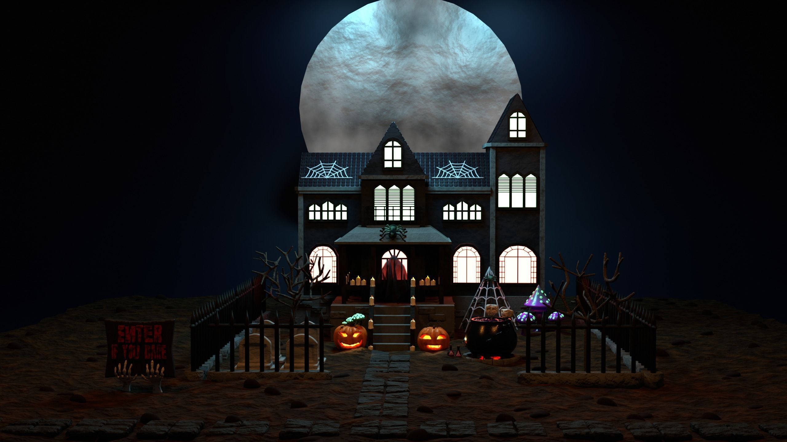 Haunted Halloween House 3D model_2