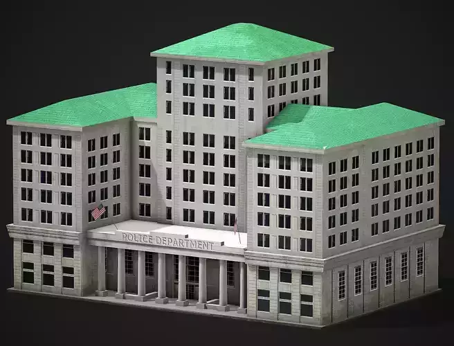 Police Department Building - Low Poly Game Ready