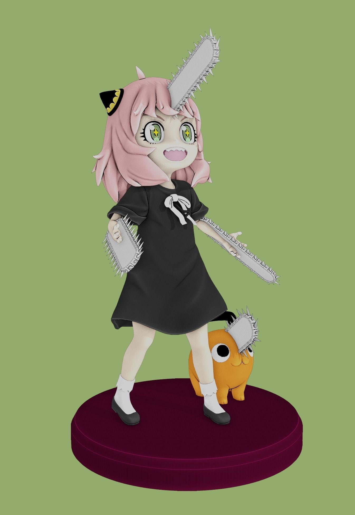 anya forger and pochita - spy x family - chainsaw man 3D print model_10