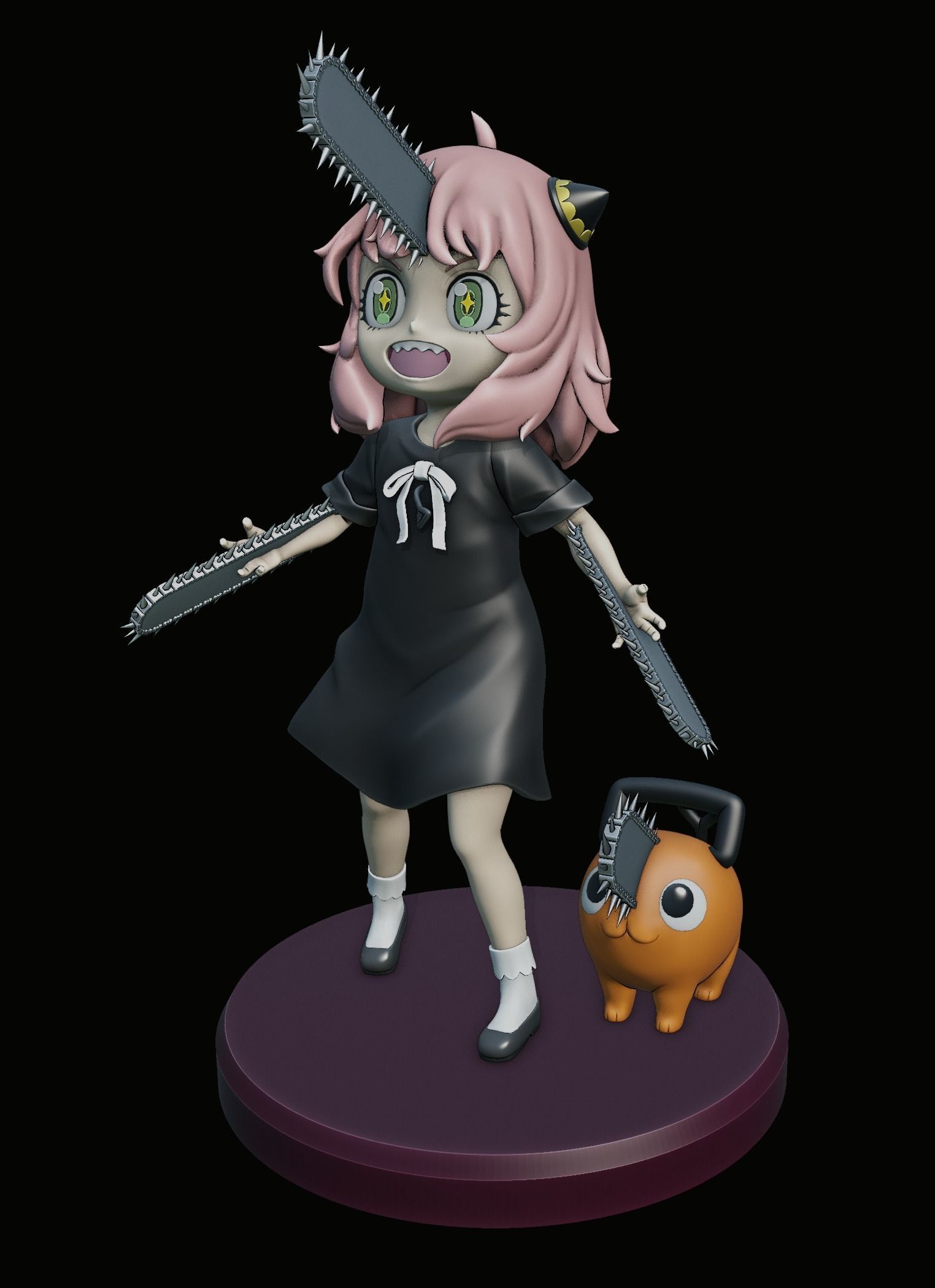 anya forger and pochita - spy x family - chainsaw man 3D print model_12