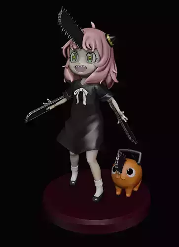 anya forger and pochita - spy x family - chainsaw man 3D print model