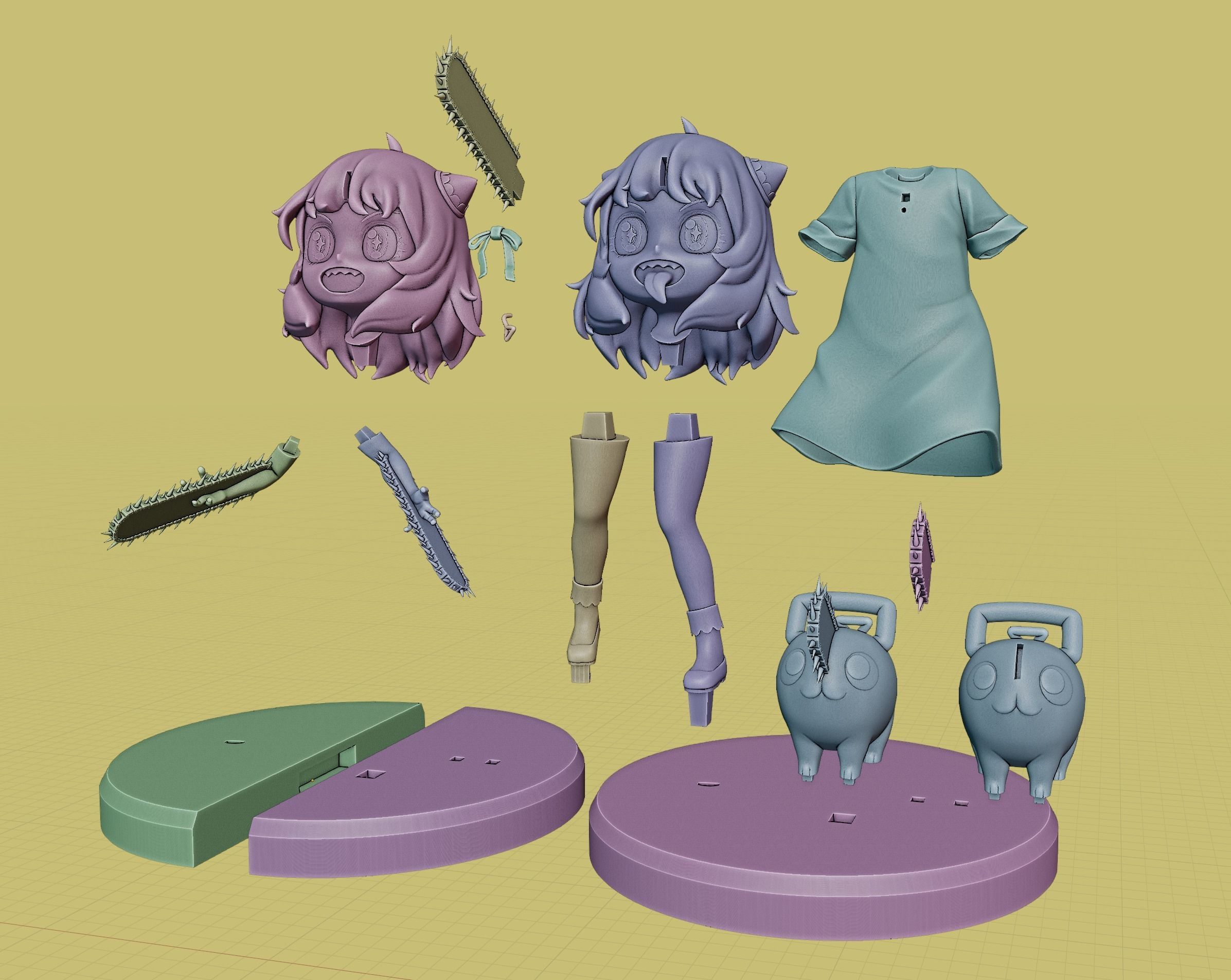 anya forger and pochita - spy x family - chainsaw man 3D print model_1