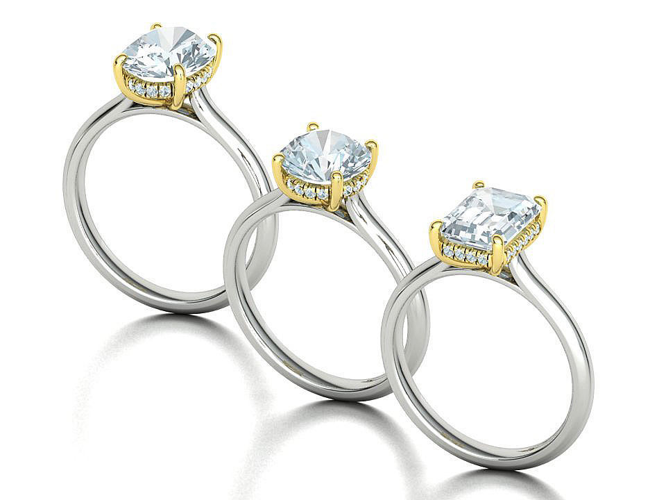 Solitaire Rings Hidden Halo Collection 3dprint Rings  _1
