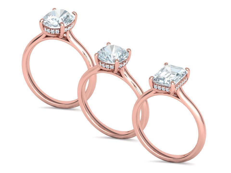 Solitaire Rings Hidden Halo Collection 3dprint Rings  _3