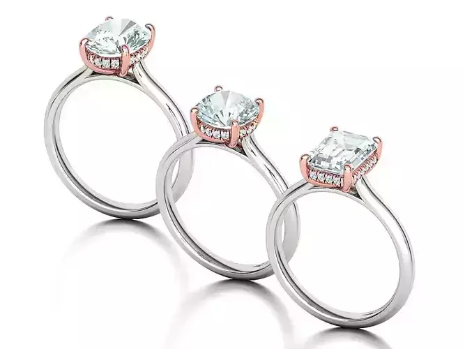 Solitaire Rings Hidden Halo Collection 3dprint Rings 