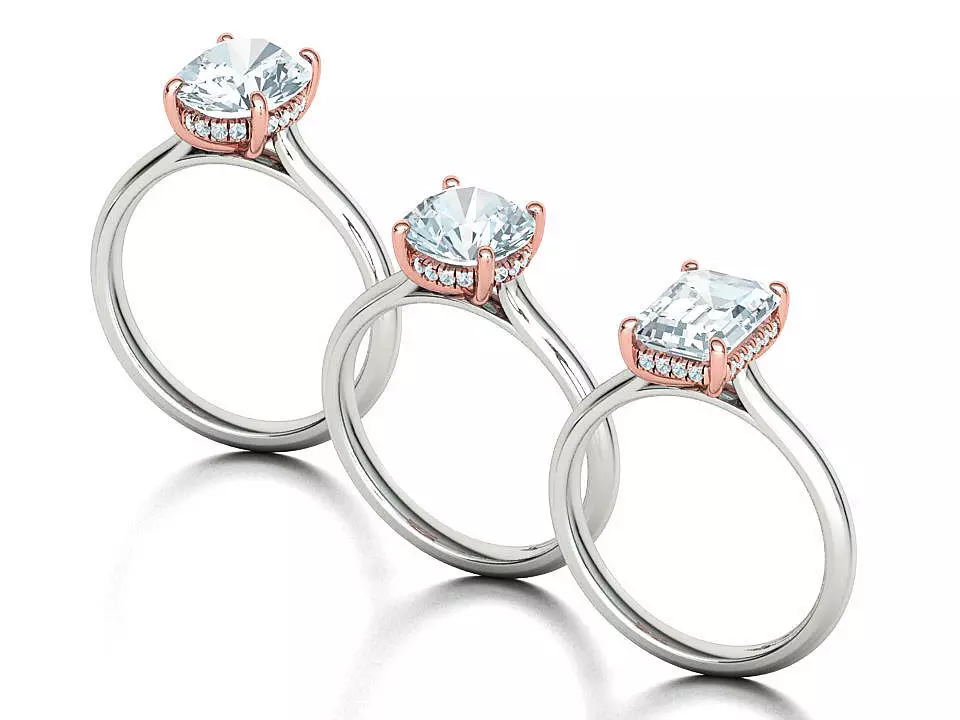 Solitaire Rings Hidden Halo Collection 3dprint Rings  _0