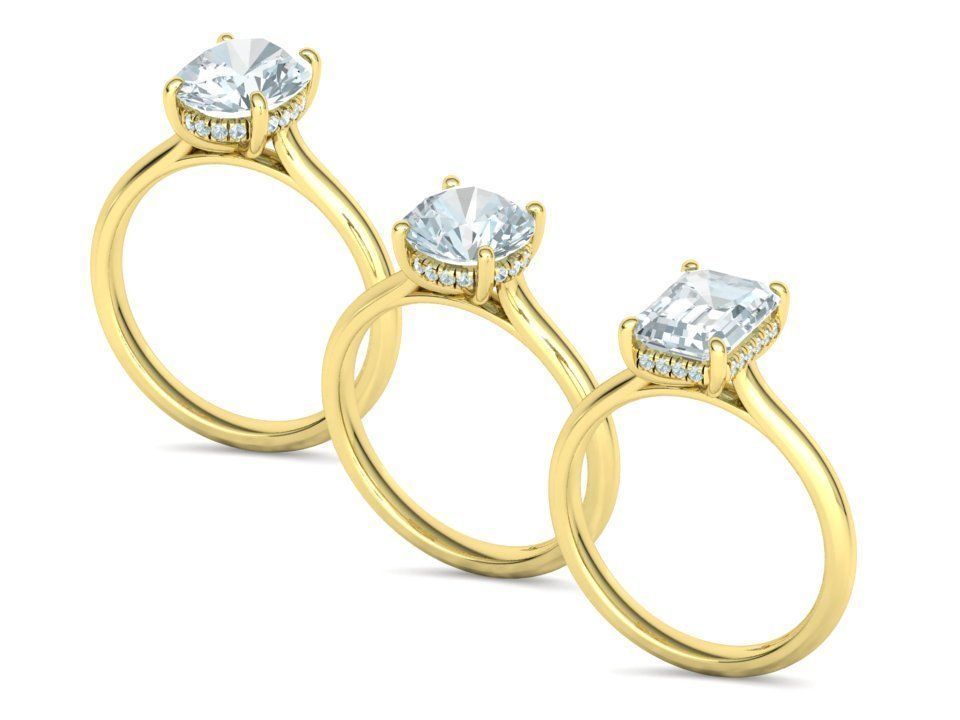 Solitaire Rings Hidden Halo Collection 3dprint Rings  _2