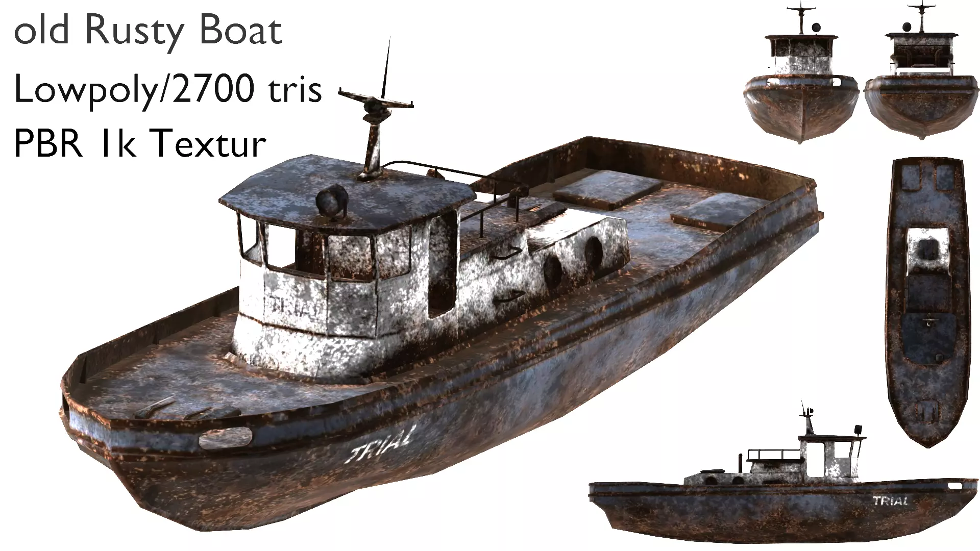 old boat Low-poly 3D model_0