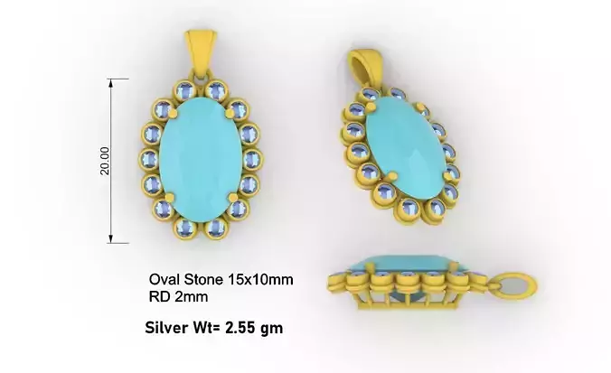 Oval gemstone diamond fusion Pendant 3D print model