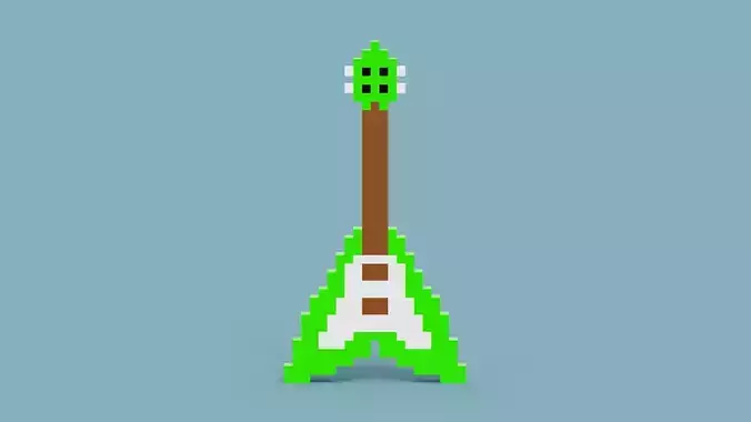 Voxel Green Electric Guitar Low-poly 3D model