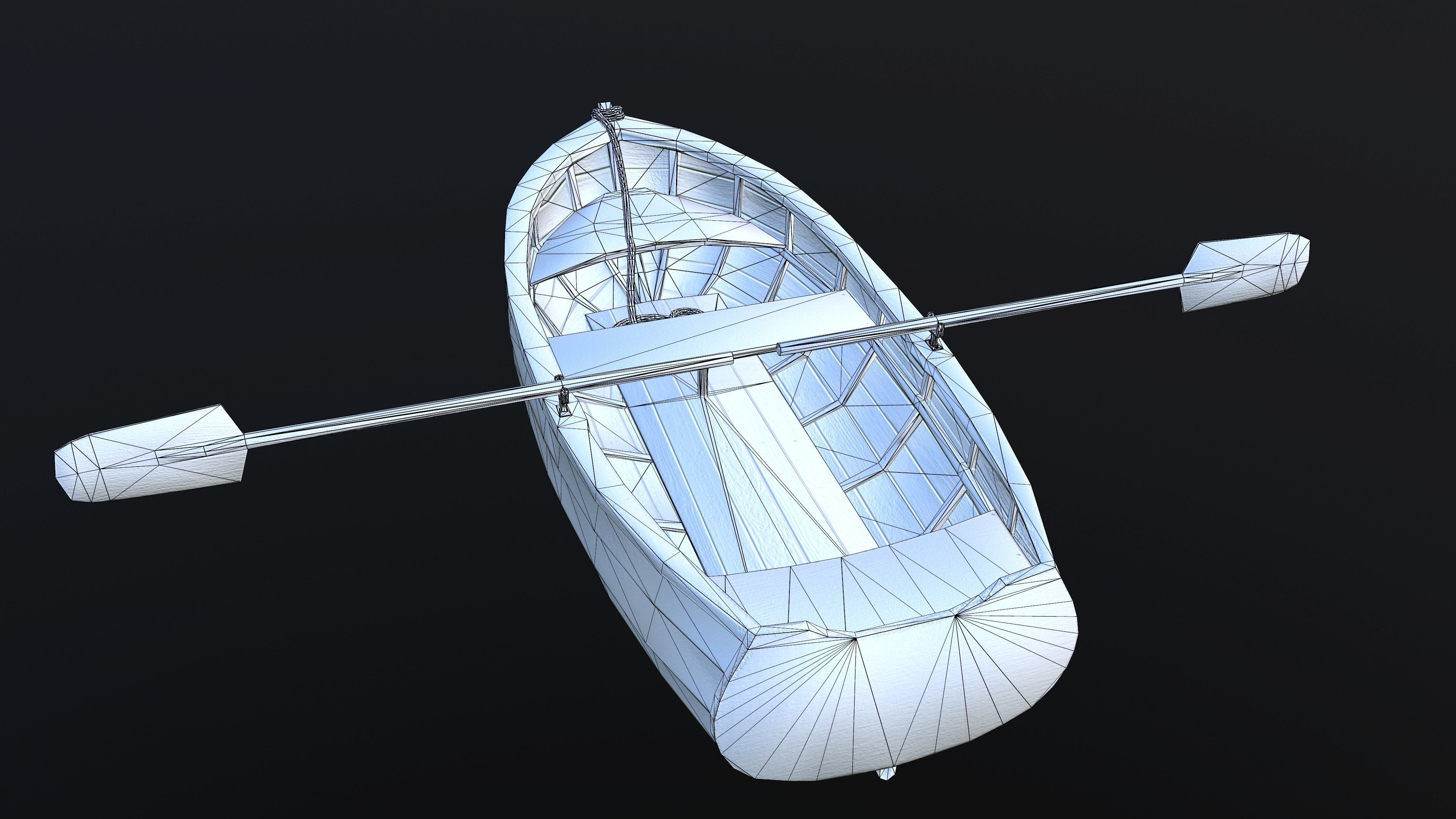 Wooden row boat Low-poly 3D model_8