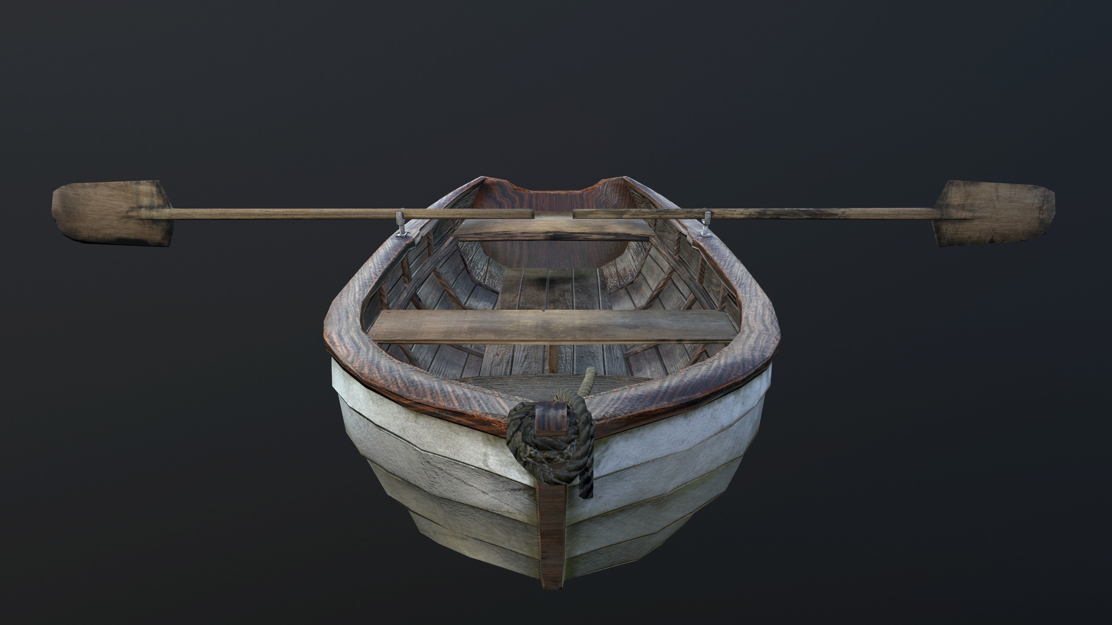Wooden row boat Low-poly 3D model_2