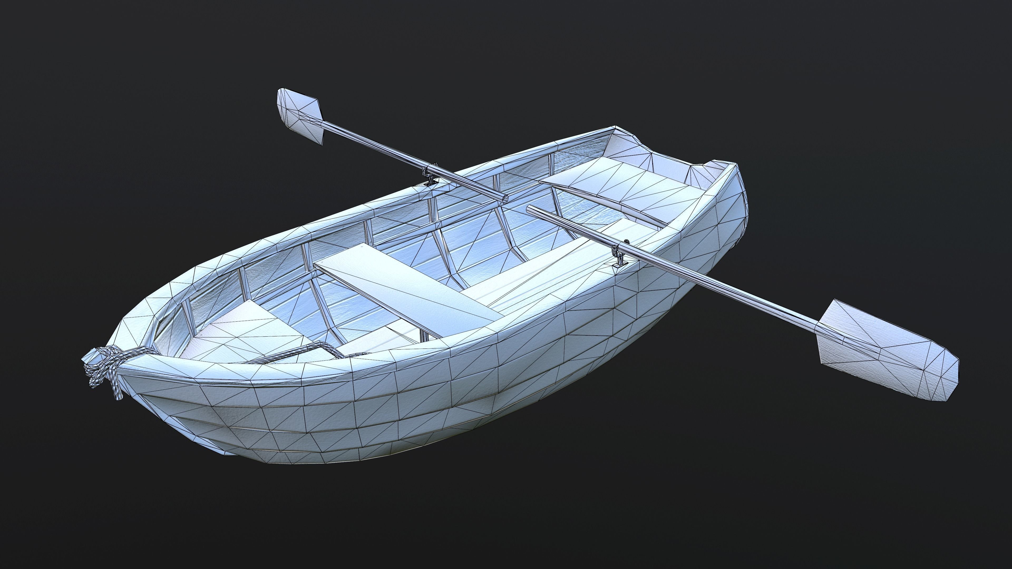 Wooden row boat Low-poly 3D model_7