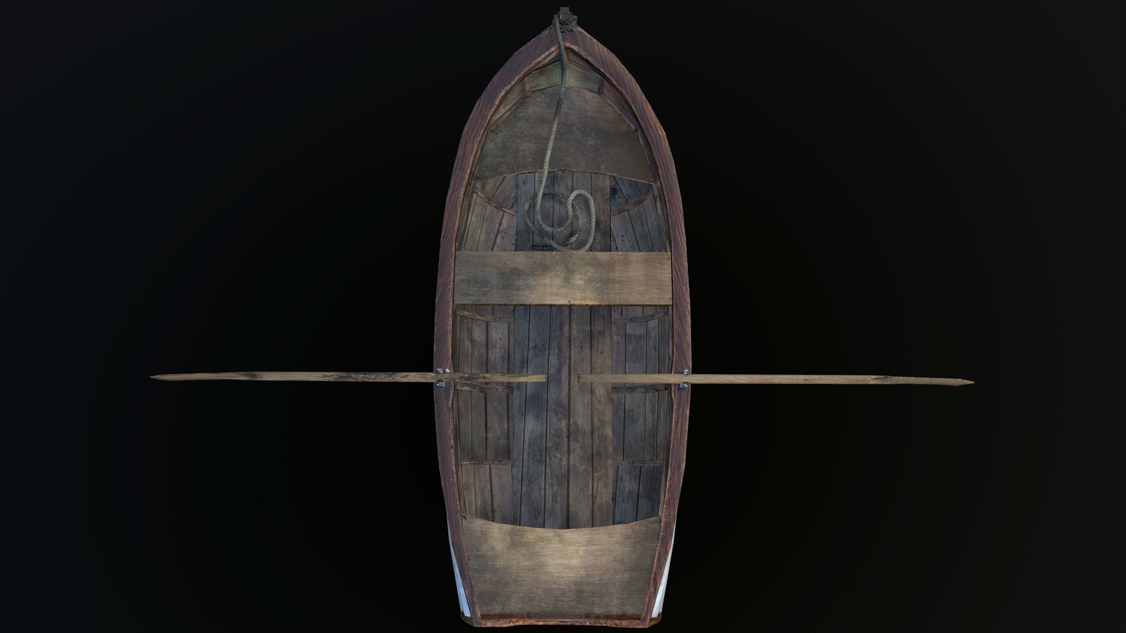 Wooden row boat Low-poly 3D model_6